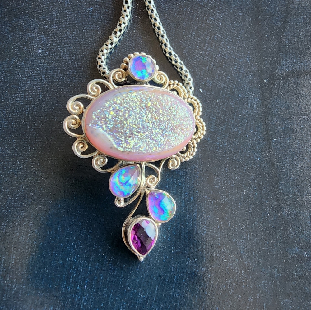 Sajen sterling silver druzy & gemstone pendant - Picture 11 of 11